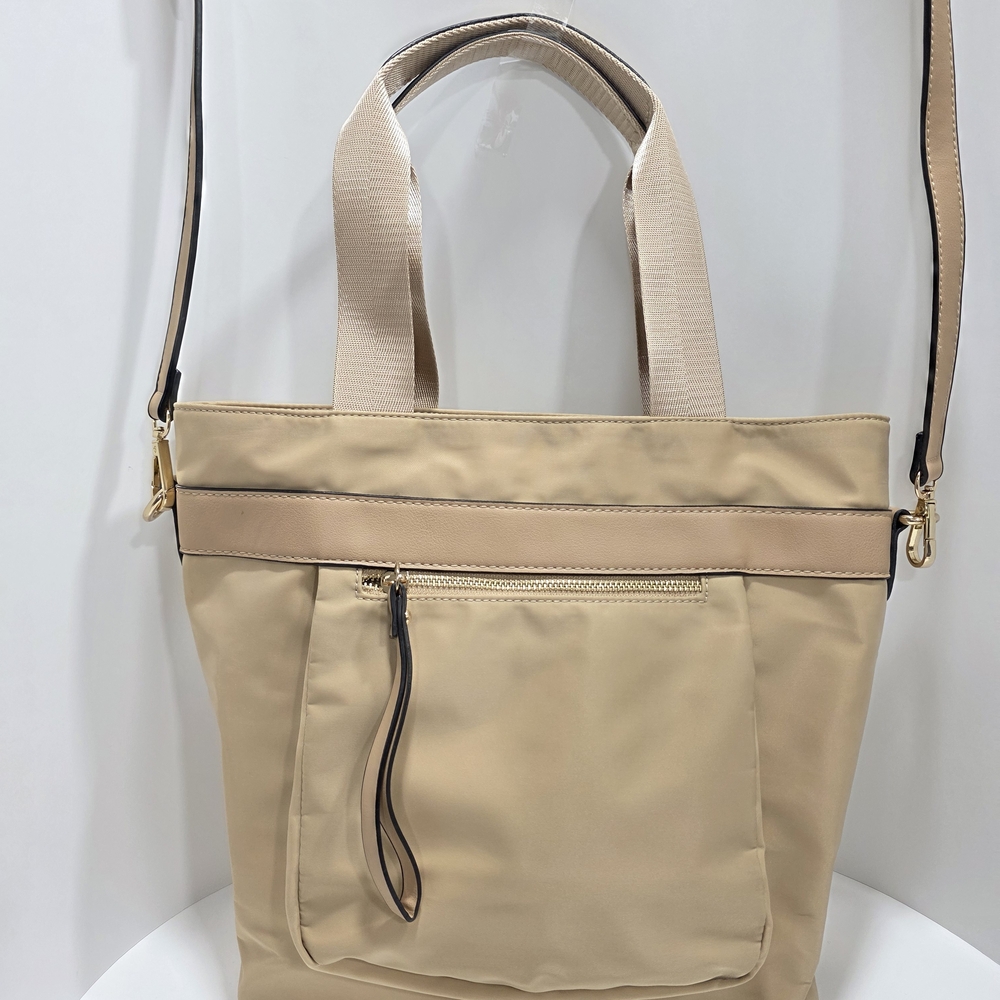 Isabelle Nylon Beige Tote Bag with Front Pocket